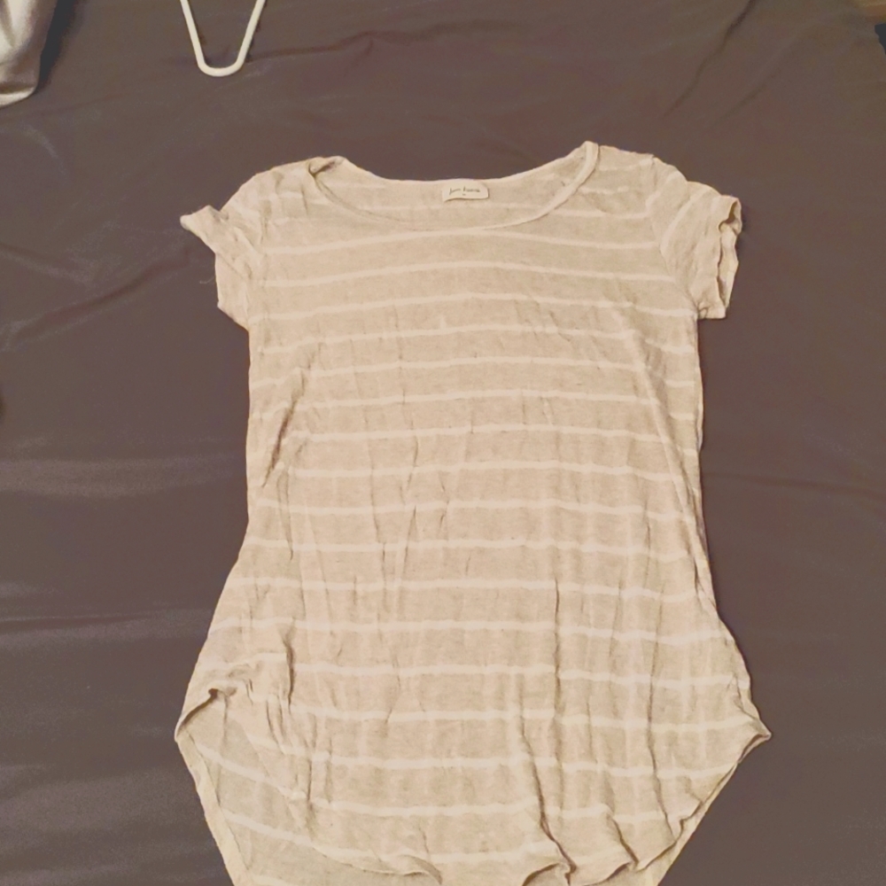 Tan and white striped high low baby t-shirt